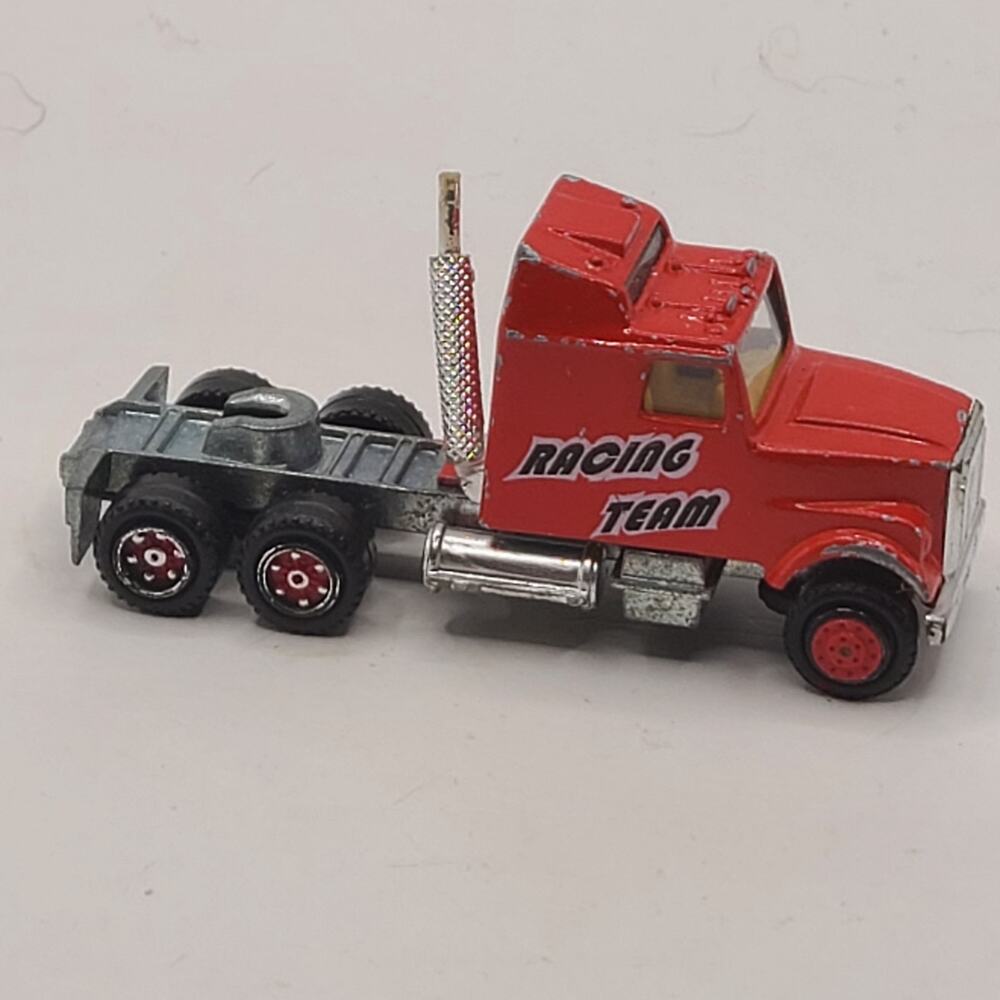vintage Majorette die-cast semi-truck, specifically a "Racing Team" model.
